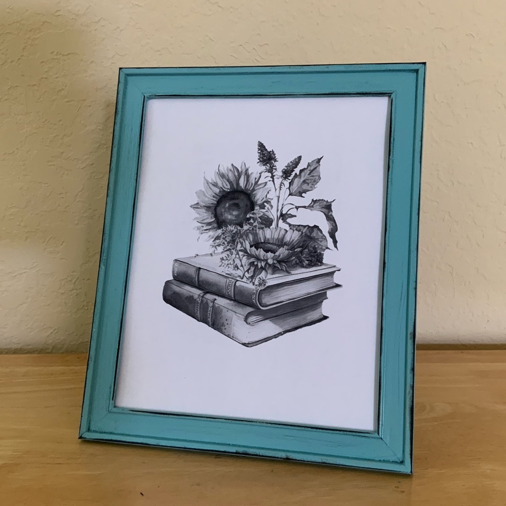 Farmhouse Sunflowers and books picture 8x10 w/frame